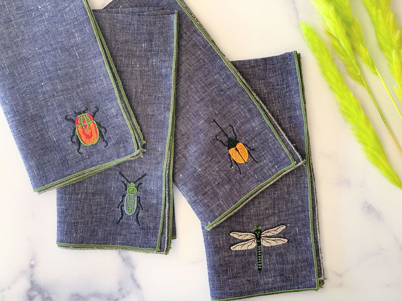 Insect Linen Chambray Cloth Napkins, set of four