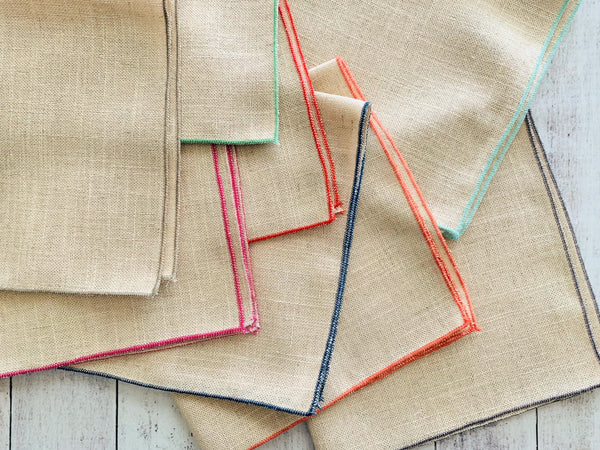 Oatmeal Linen Napkins with Color Edging, set of 8 – Dot and Army
