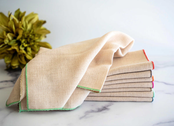Oatmeal Linen Napkins with Color Edging, set of 8 – Dot and Army