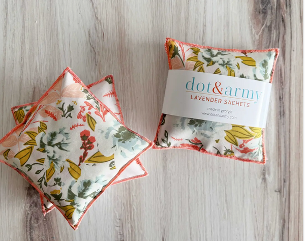 Coral and Blue Lavender Sachets, set of two