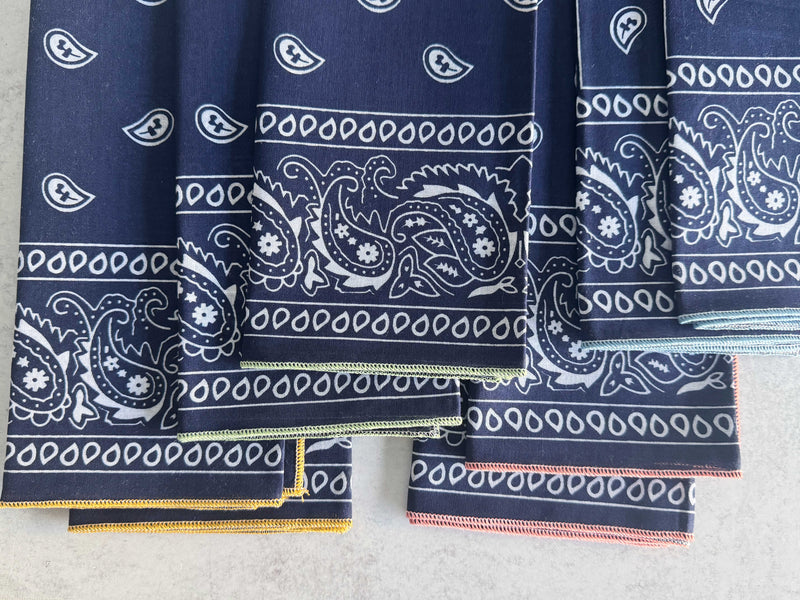 Navy Blue Bandana Cloth Napkins, set of four