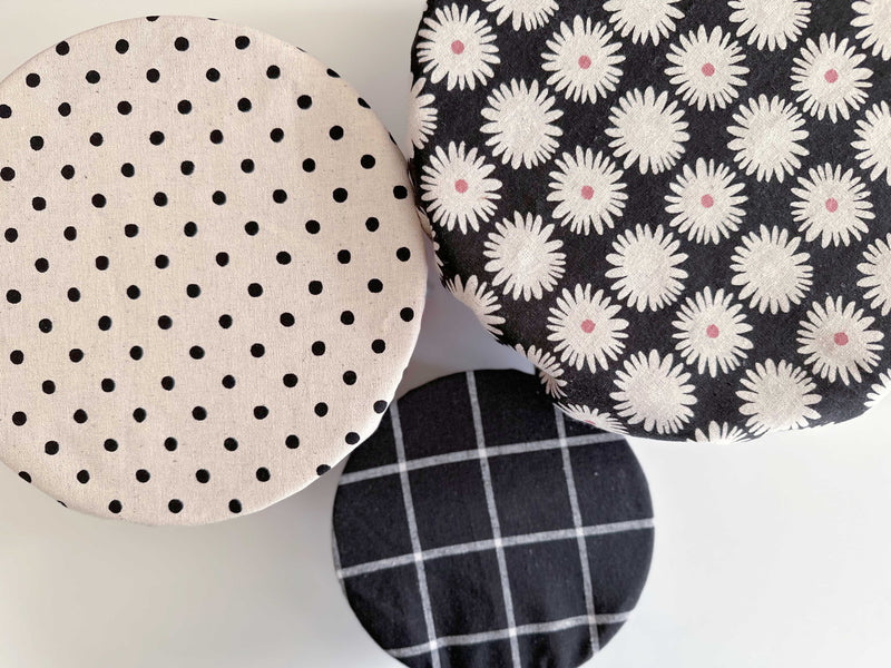 Black Pattern Mix Reusable Bowl Covers, set of three