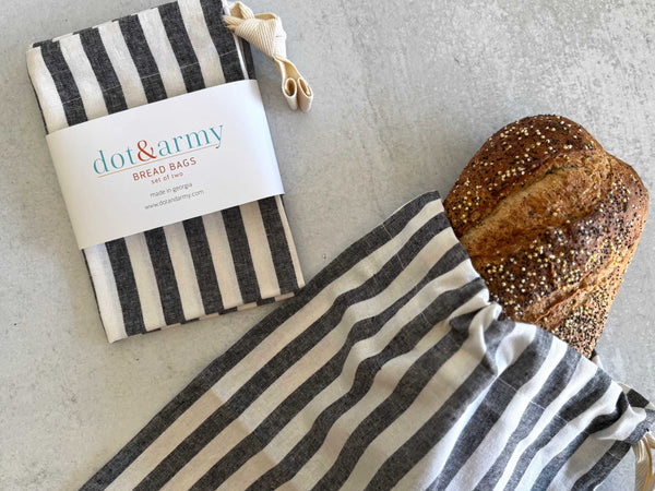 Black Stripe Bread Bags, set of two