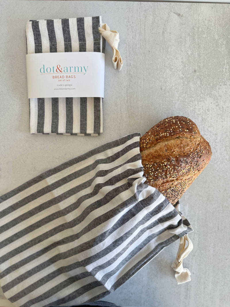 Black Stripe Bread Bags, set of two