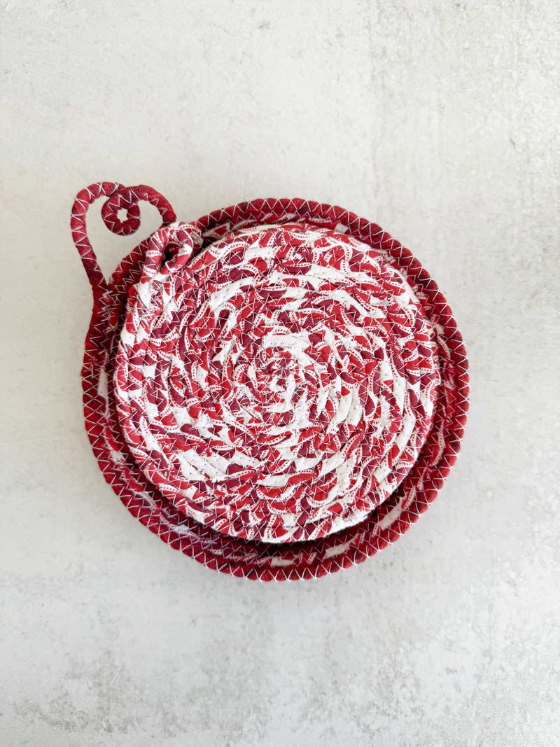 Candy Cane Coasters and Rope Bowl- five piece set