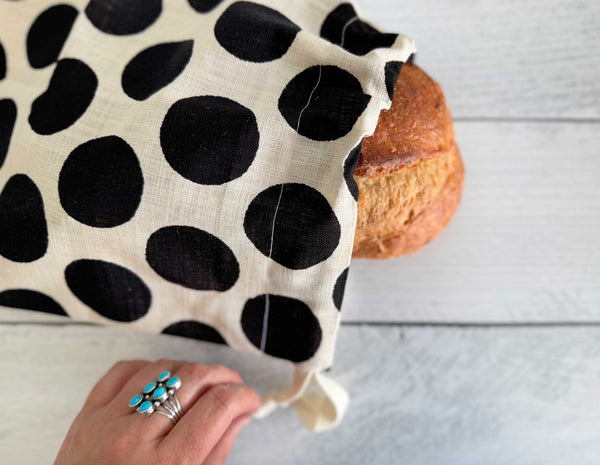 Black Dot Linen Bread Bags, set of two