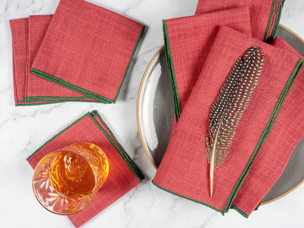Cardinal Holiday Linen Blend Cloth Napkins, set of four
