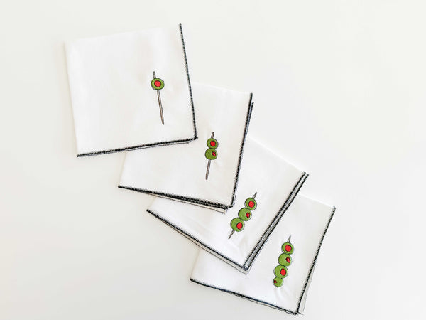 Martini Olive Cocktail Napkins in White, set of four
