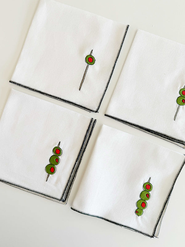 Martini Olive Cocktail Napkins in White, set of four