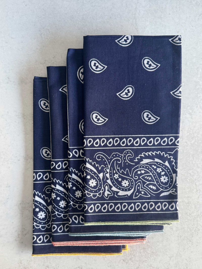 Navy Blue Bandana Cloth Napkins, set of four