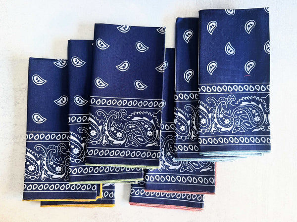 Navy Blue Bandana Cloth Napkins, set of four