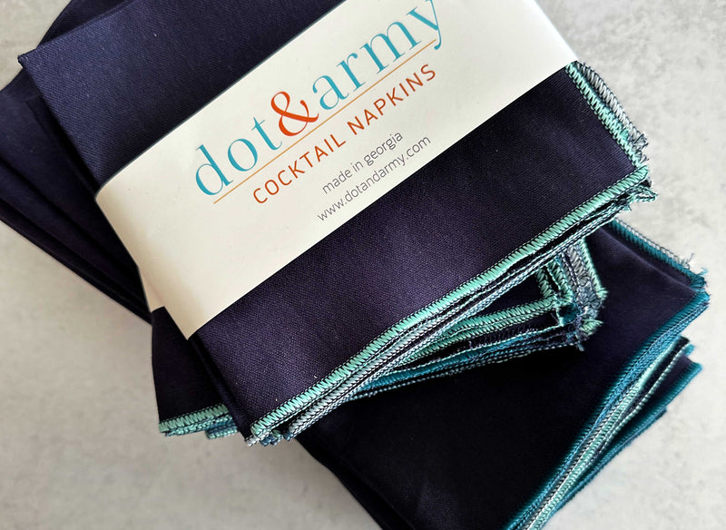 Navy Blue Cloth Napkins with Ocean Edging, set of eight