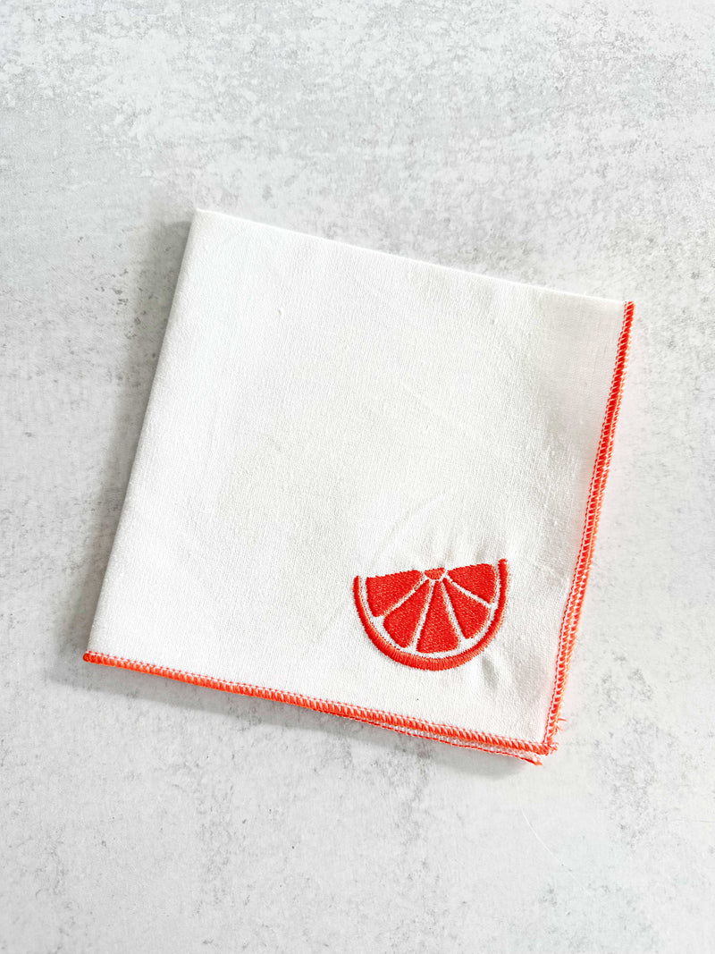 Citrus Embroidered Cocktail Napkins, set of four