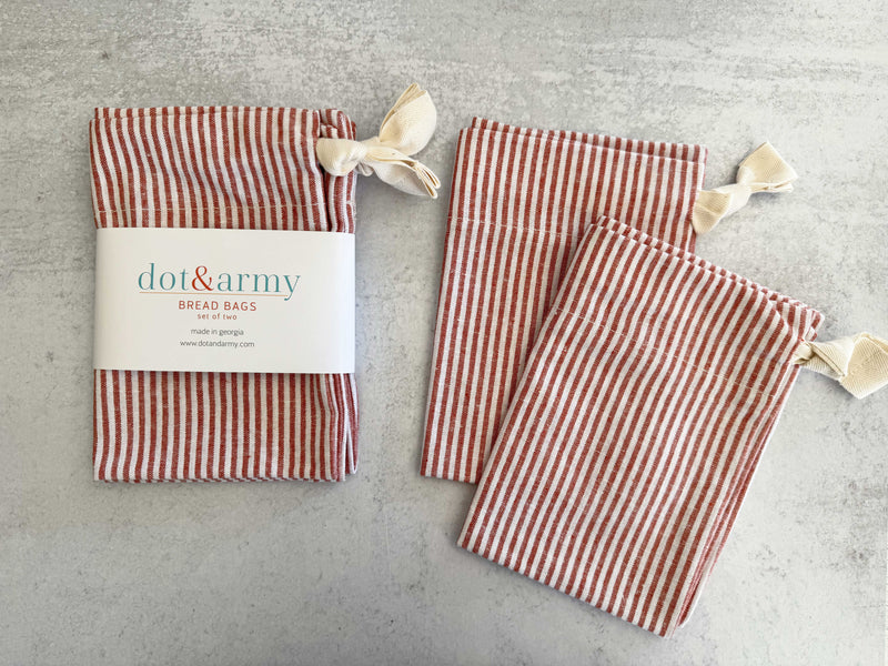 Americana Stripe Linen Bread Bags, set of two