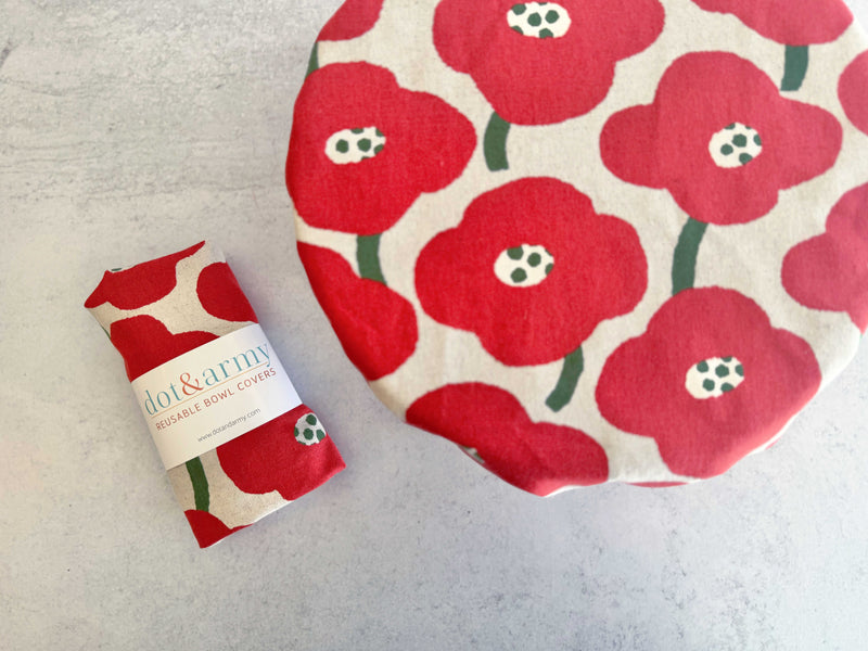 Reusable Bowl Cover- Tomato, Poppy and Chickens