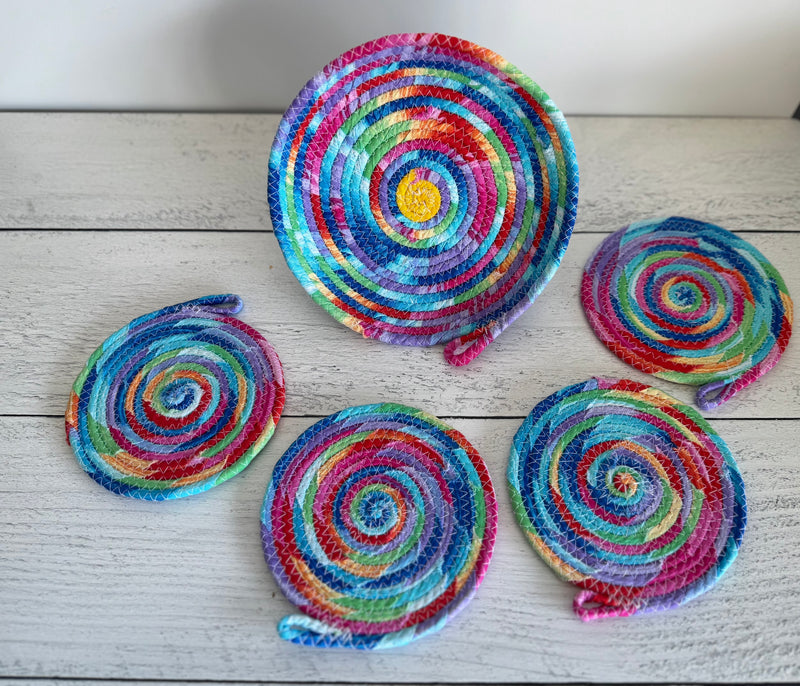 Rainbow Coasters and Rope Bowl- five piece set