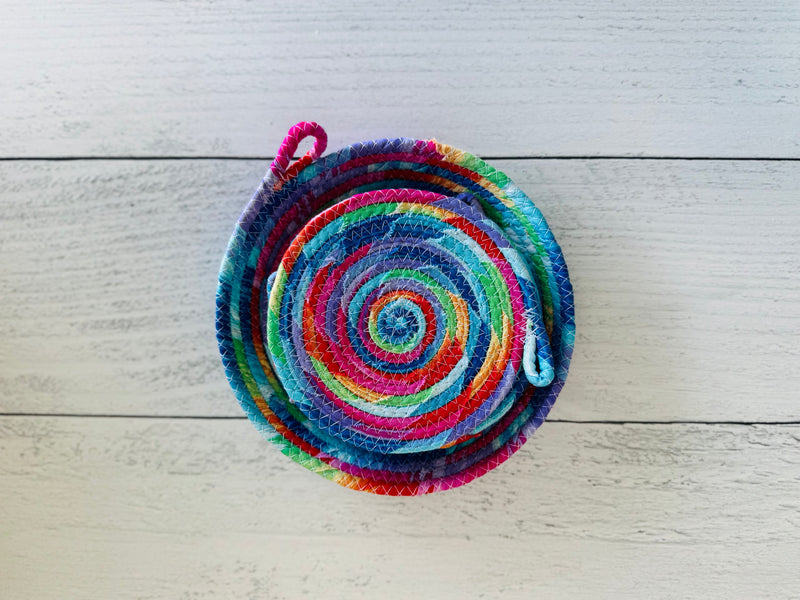 Rainbow Coasters and Rope Bowl- five piece set