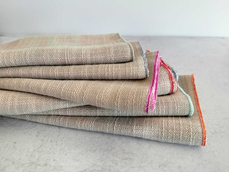 Oatmeal Napkins with Color Edging, set of 8