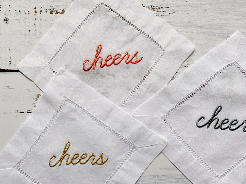 Cheers Hemstitch Cocktail Coasters, set of four