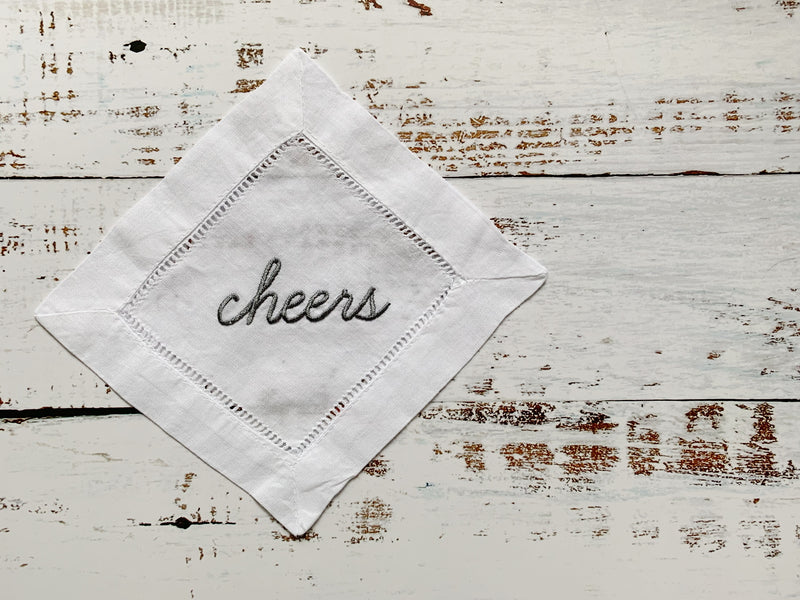 Cheers Hemstitch Cocktail Coasters, set of four