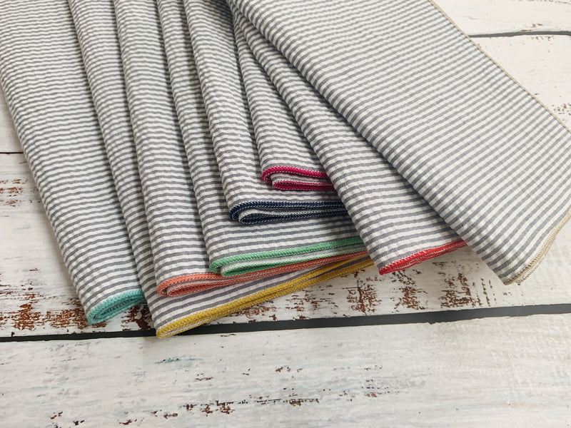 Grey Seersucker Cloth Napkins with Color Edging, set of 8 – Dot