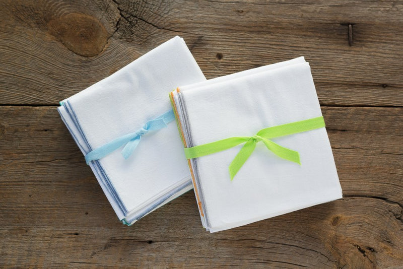 white flour sack towel squares as gifts