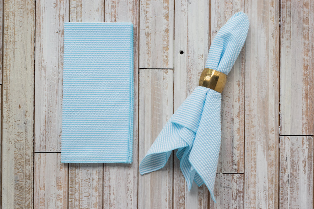 Seersucker Dinner Napkins, Set of 4 Cloth Napkins Dot & Army Dot