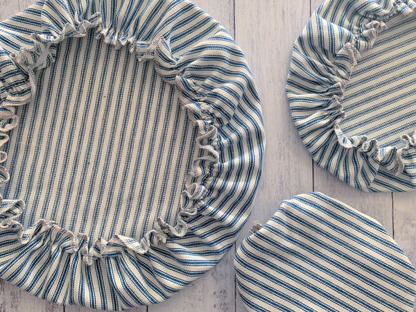 Ticking Reusable Bowl Covers, set of three