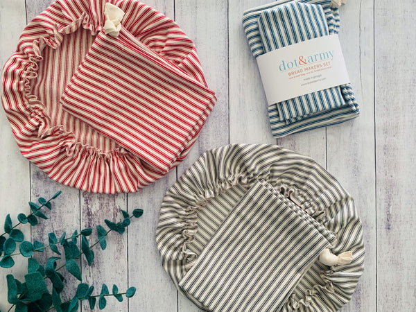 Ticking Stripe Bread Bag and Bowl Cover Combo