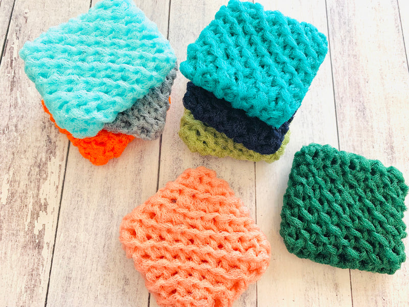 Handmade Nylon Kitchen Scrubbers - Pot Scrubbers - Sponge - Scouring Pad -  Reusable - Scrubbies - set of 3 (or 4) - double thickness - large