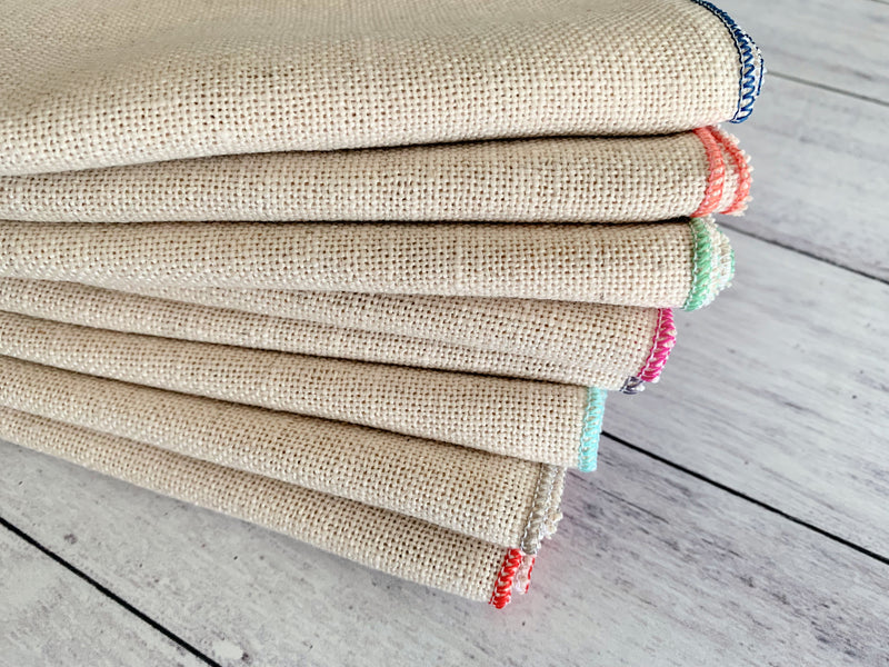 Oatmeal Linen Napkins with Color Edging, set of 8